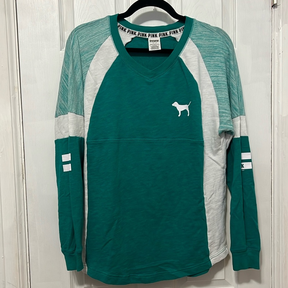 Victorias secret Pink, green and white Philly Eagles themed sweatshirt S